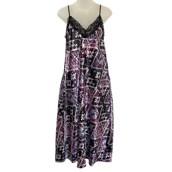 Jones New York Lace Slip Dress Gown Size M Purple Black Floral Fairy Whimsigoth - Picture 1 of 9